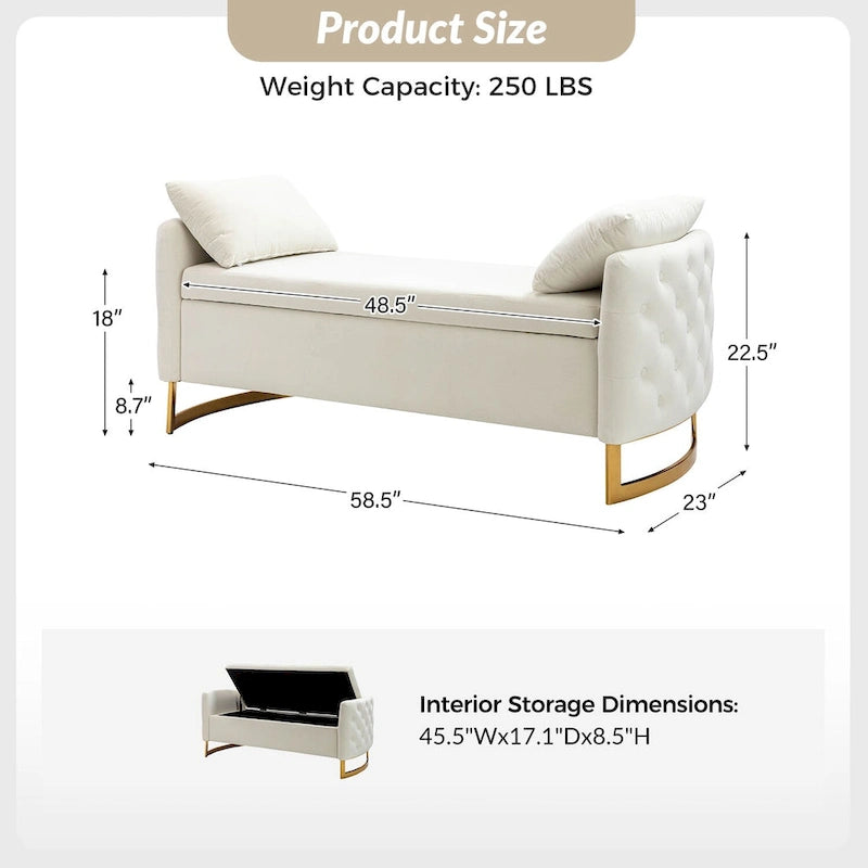 Banc de rangement capitonné Robert avec plateau relevable