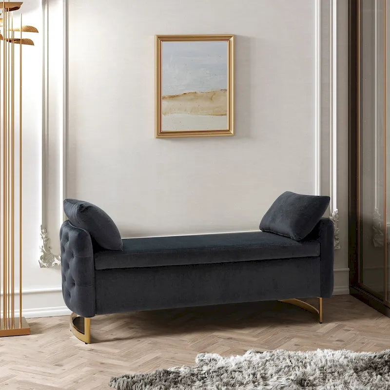 Banc de rangement capitonné Robert avec plateau relevable