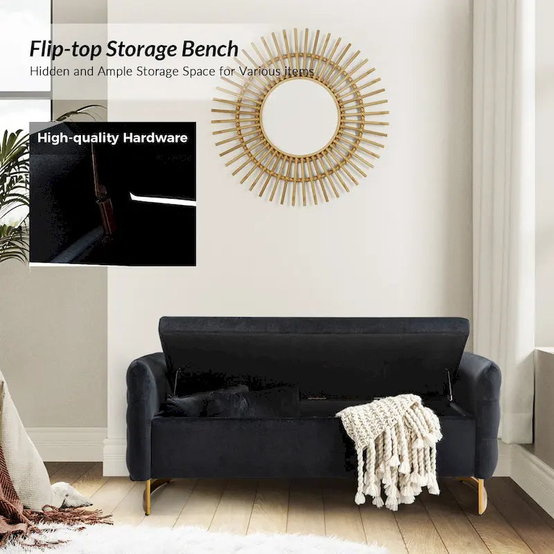 Banc de rangement capitonné Robert avec plateau relevable