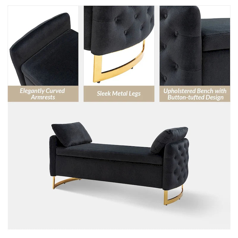 Banc de rangement capitonné Robert avec plateau relevable