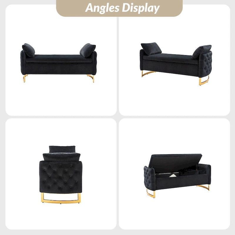 Banc de rangement capitonné Robert avec plateau relevable