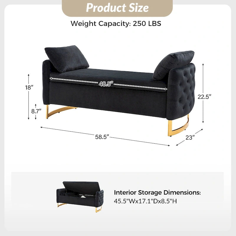 Banc de rangement capitonné Robert avec plateau relevable