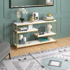Console rectangulaire de 140 cm de large avec plateau en faux marbre