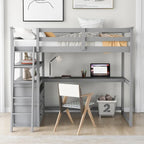 Lit mezzanine simple avec bureau et étagères, deux tiroirs intégrés