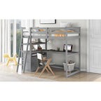 Lit mezzanine simple avec bureau et étagères, deux tiroirs intégrés