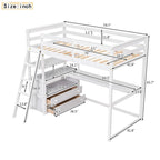 Lit mezzanine simple avec bureau et étagères, deux tiroirs intégrés