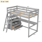 Lit mezzanine simple avec bureau et étagères, deux tiroirs intégrés