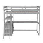 Lit mezzanine simple avec bureau et étagères, deux tiroirs intégrés