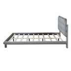 Lit plateforme double en velours avec cadre LED, tissu épais et doux et tête de lit capitonnée, beige