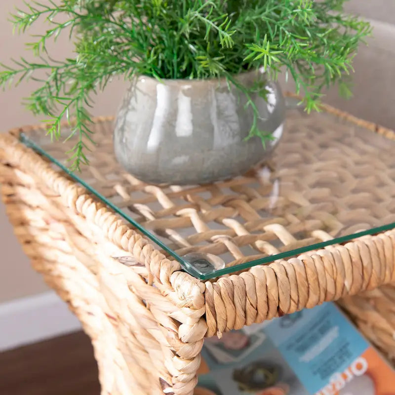 Table d'appoint côtière en fibres naturelles tressées