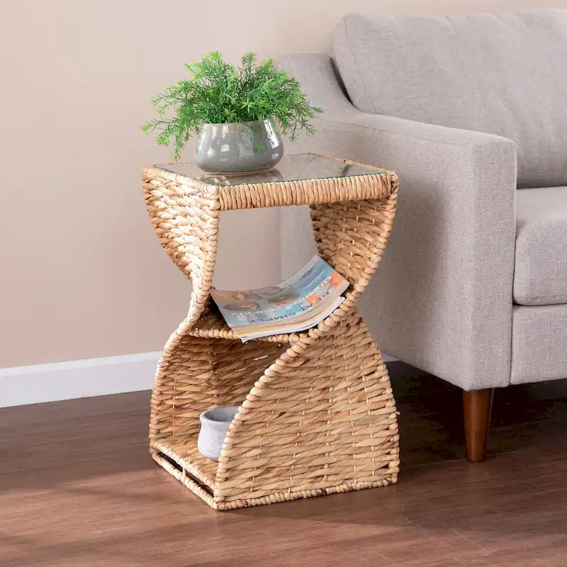 Table d'appoint côtière en fibres naturelles tressées