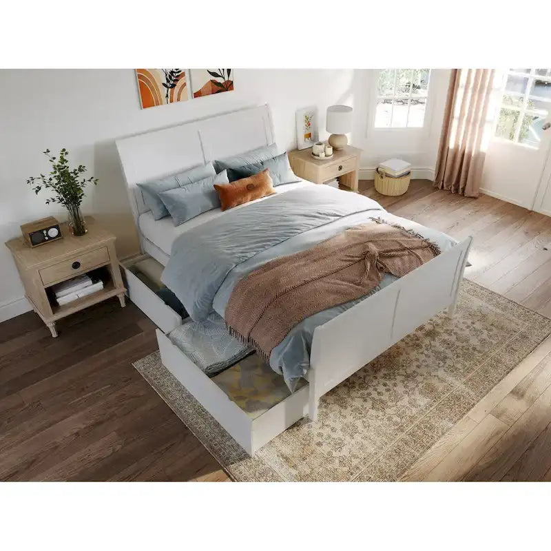 Lit plateforme Portland avec pied de lit et tiroirs de rangement assortis