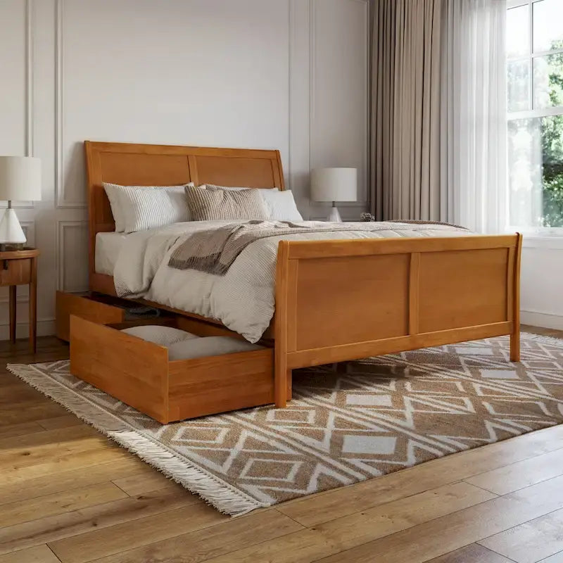 Lit plateforme Portland avec pied de lit et tiroirs de rangement assortis