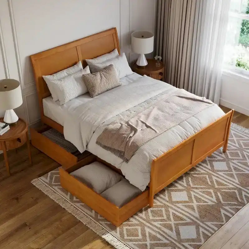 Lit plateforme Portland avec pied de lit et tiroirs de rangement assortis