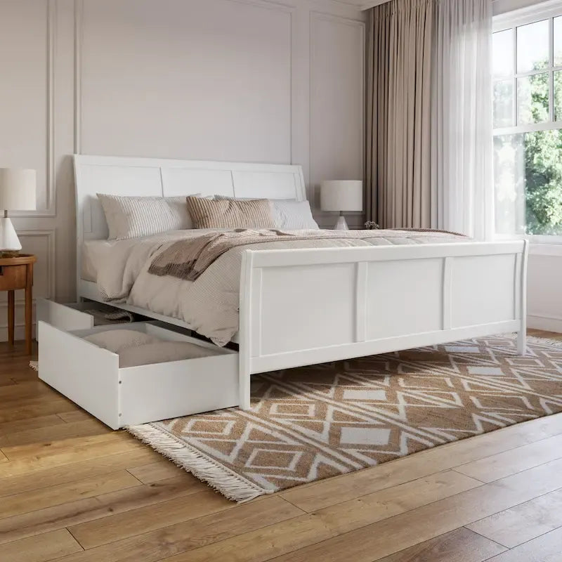 Lit plateforme Portland avec pied de lit et tiroirs de rangement assortis