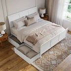 Lit plateforme Portland avec pied de lit et tiroirs de rangement assortis