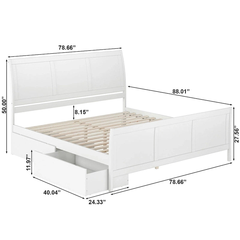 Lit plateforme Portland avec pied de lit et tiroirs de rangement assortis
