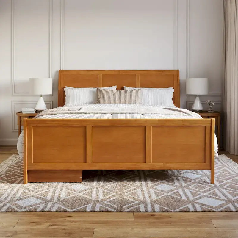 Lit plateforme Portland avec pied de lit et tiroirs de rangement assortis