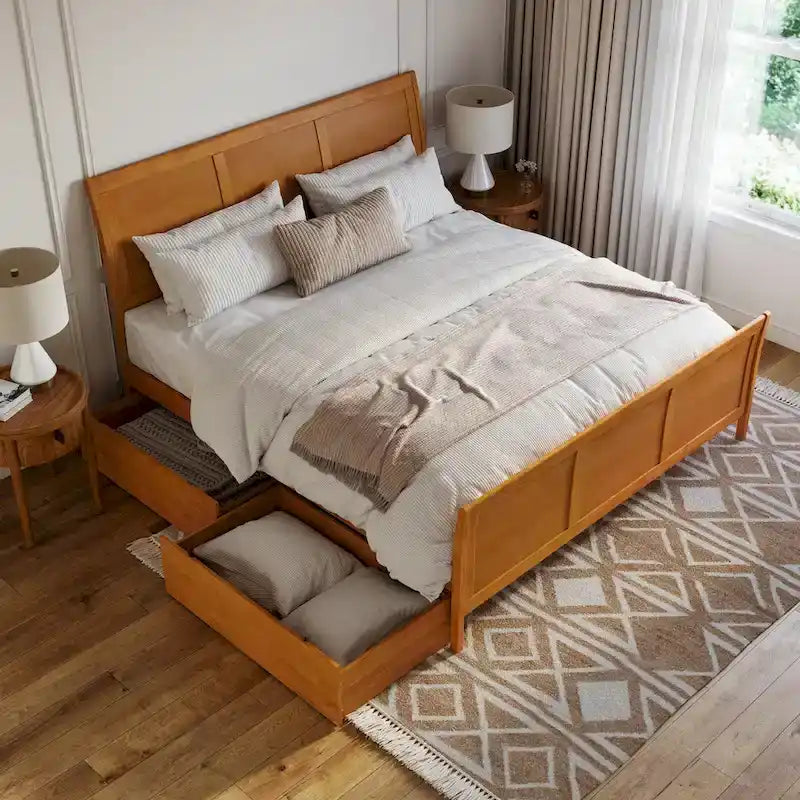 Lit plateforme Portland avec pied de lit et tiroirs de rangement assortis