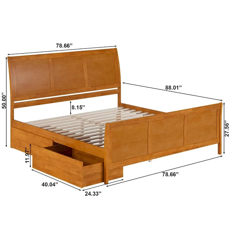 Lit plateforme Portland avec pied de lit et tiroirs de rangement assortis