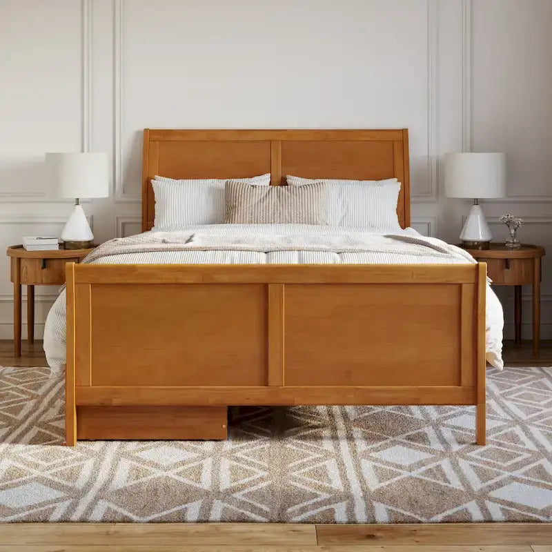 Lit plateforme Portland avec pied de lit et tiroirs de rangement assortis