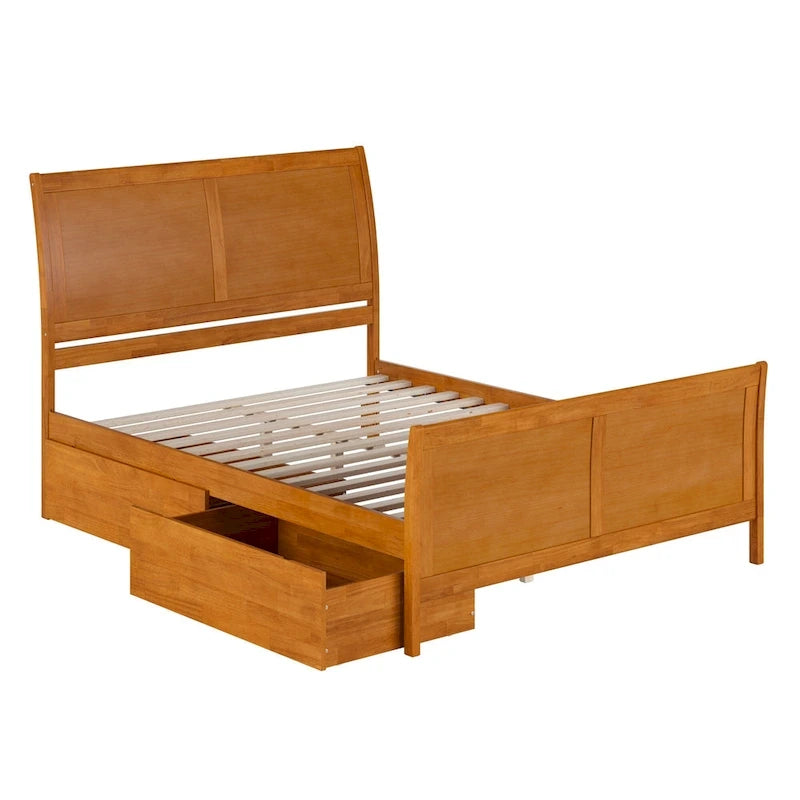 Lit plateforme Portland avec pied de lit et tiroirs de rangement assortis