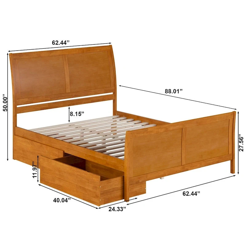 Lit plateforme Portland avec pied de lit et tiroirs de rangement assortis