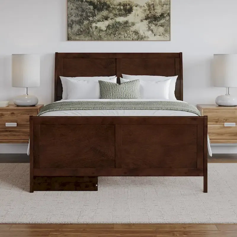 Lit plateforme Portland avec pied de lit et tiroirs de rangement assortis