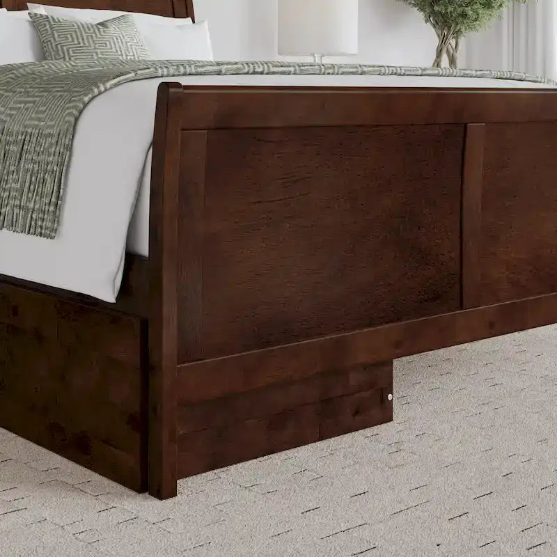 Lit plateforme Portland avec pied de lit et tiroirs de rangement assortis