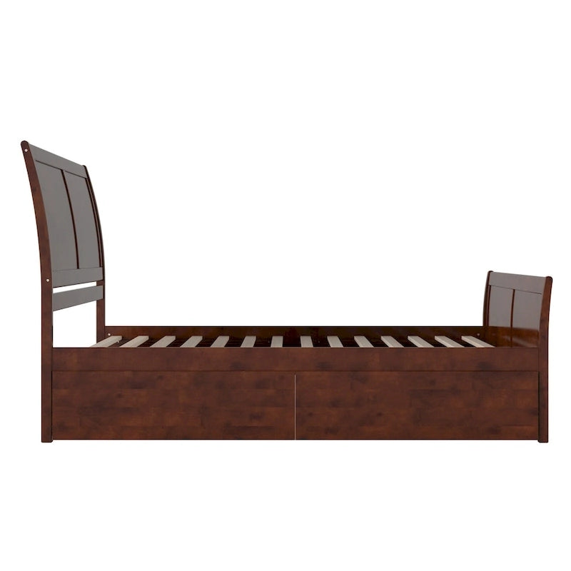 Lit plateforme Portland avec pied de lit et tiroirs de rangement assortis