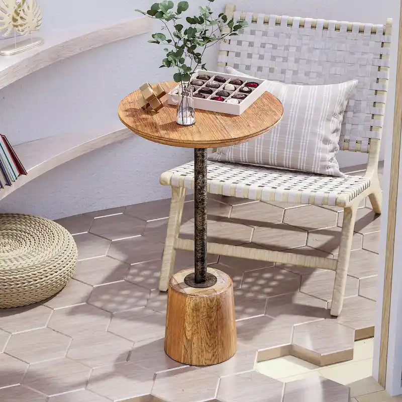Table d'appoint sur pied de ferme, Table basse rustique en bois avec base