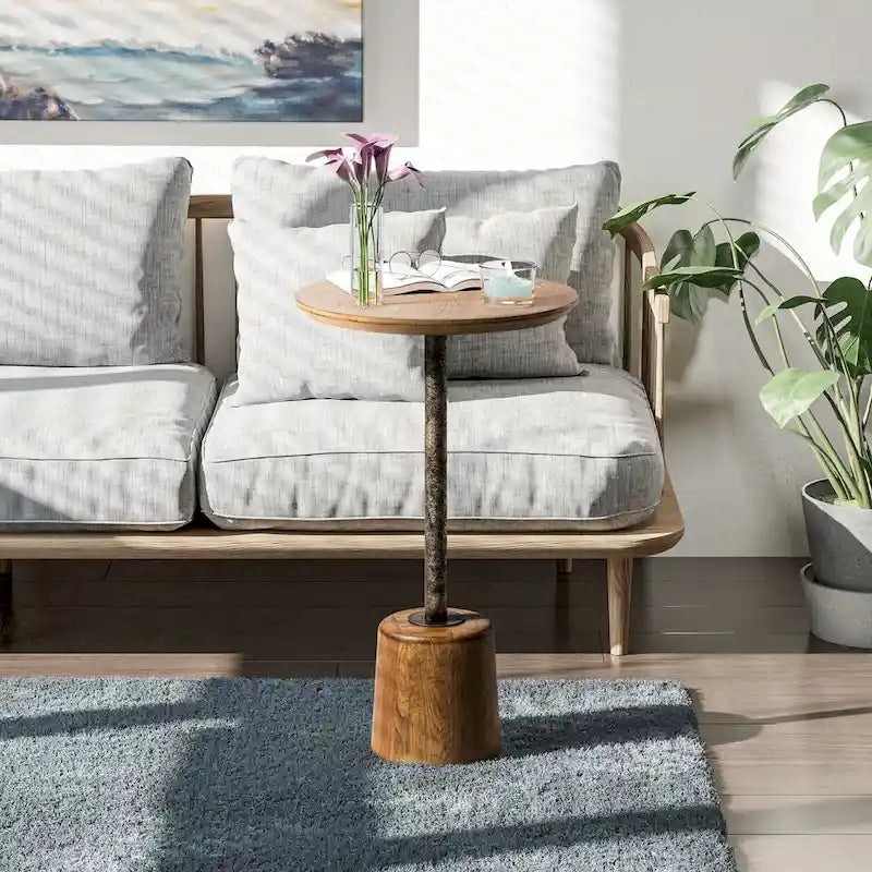 Table d'appoint sur pied de ferme, Table basse rustique en bois avec base