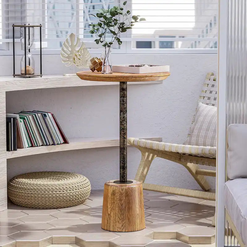 Table d'appoint sur pied de ferme, Table basse rustique en bois avec base