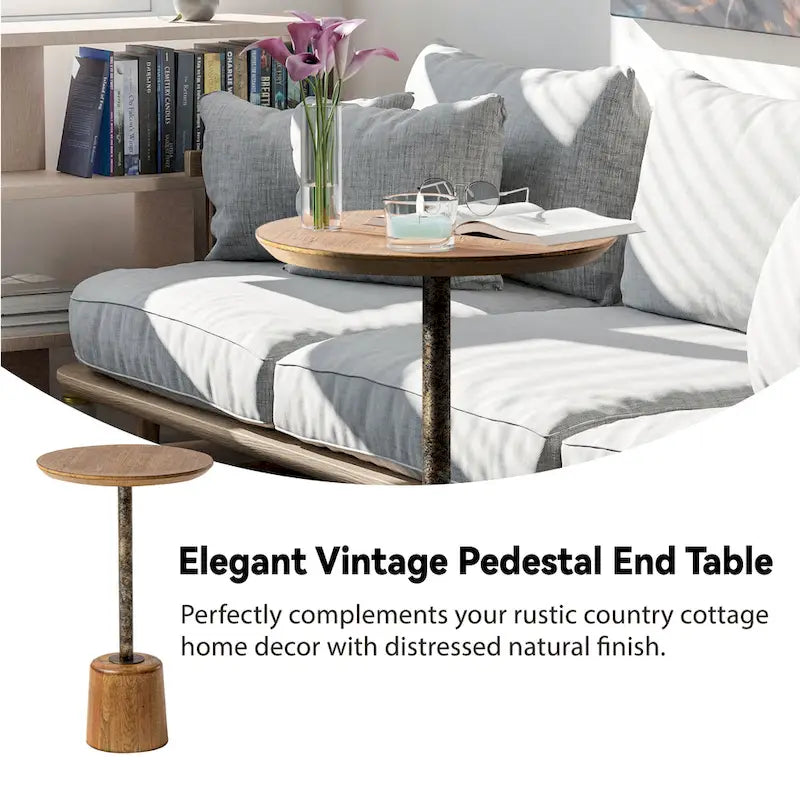 Table d'appoint sur pied de ferme, Table basse rustique en bois avec base
