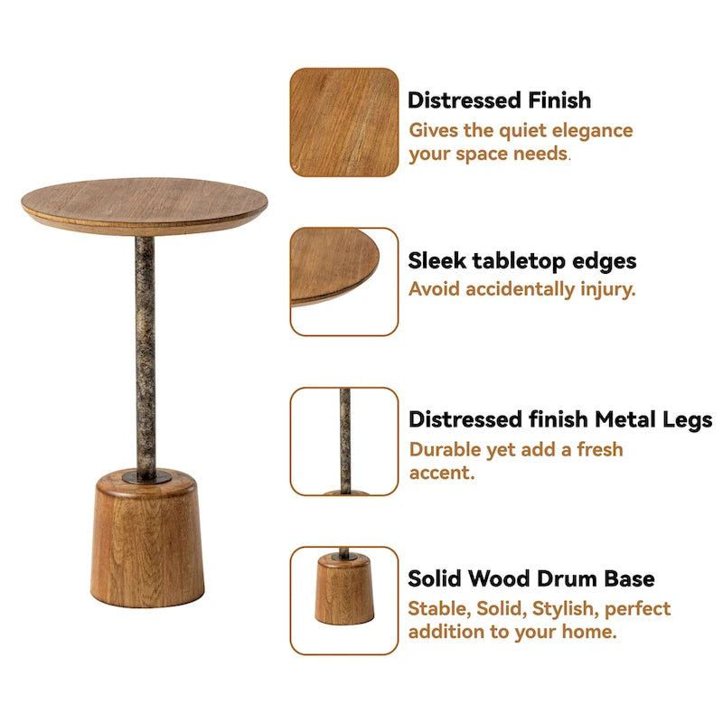 Table d'appoint sur pied de ferme, Table basse rustique en bois avec base