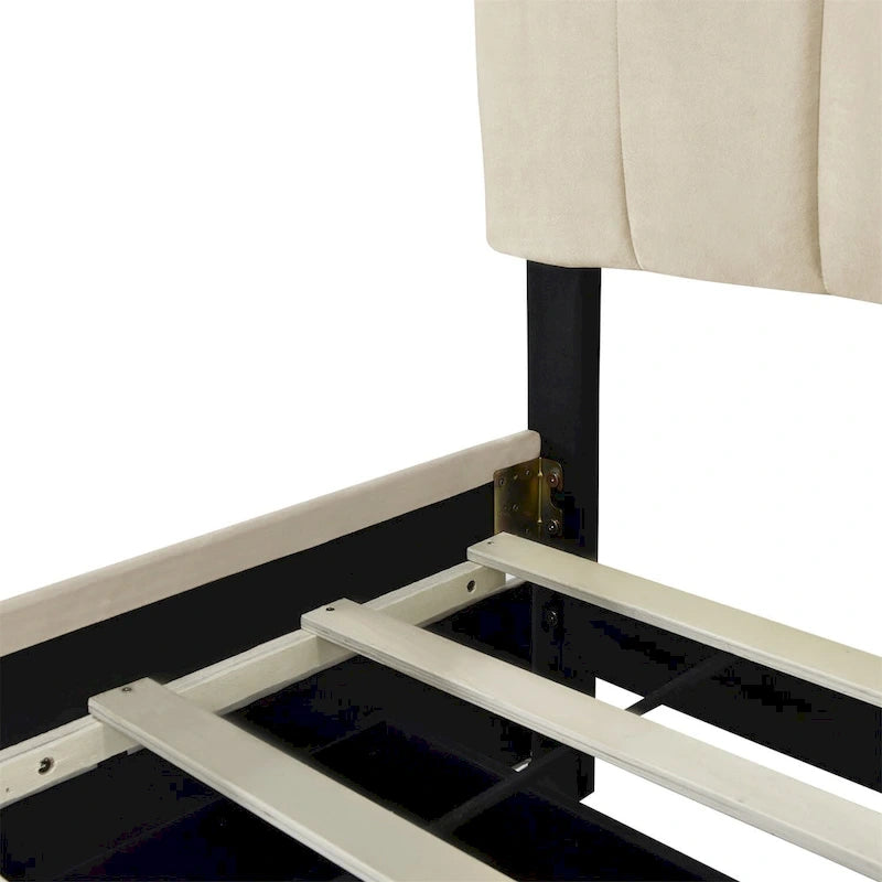 Lit plate-forme capitonné en velours Queen Size avec 2 tiroirs et 1 lit gigogne Twin XL