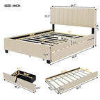 Lit plate-forme capitonné en velours Queen Size avec 2 tiroirs et 1 lit gigogne Twin XL