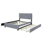 Lit plate-forme capitonné en velours Queen Size avec 2 tiroirs et 1 lit gigogne Twin XL
