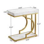 Table d'appoint étroite blanche et dorée, table d'appoint en forme de C, table de chevet moderne, petite table d'appoint pour canapé de salon