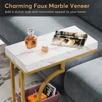 Table d'appoint étroite blanche et dorée, table d'appoint en forme de C, table de chevet moderne, petite table d'appoint pour canapé de salon