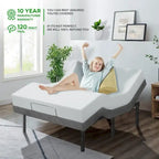 Cadre de lit réglable avec matelas hybride de 35,5 cm, double massage USB, contrôle par application, télécommande - King séparable