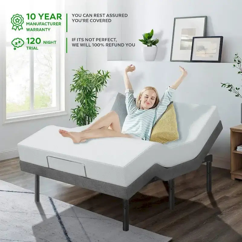 Cadre de lit réglable avec matelas hybride de 35,5 cm, double massage USB, contrôle par application, télécommande - King séparable