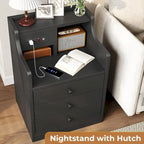 Table de chevet avec niche, 3 tiroirs de rangement et station de charge