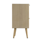 Meuble d'appoint de 71 cm, 1 tiroir, pin, design en rotin tressé - 71 H x 34,3 L x 41,9 P cm