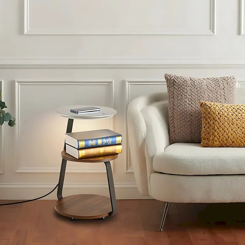 Table de Chevet Moderne avec Chargeur Sans Fil et Lumières LED