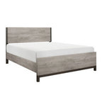 Lit Queen Deena, accents en métal peint, cadre en bois gris clair