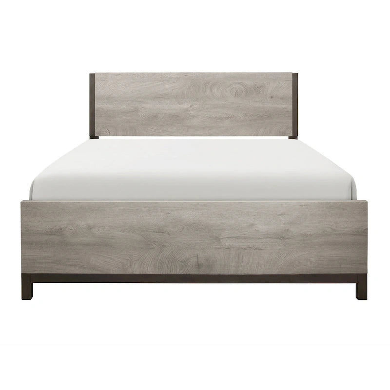 Lit Queen Deena, accents en métal peint, cadre en bois gris clair