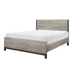 Lit Queen Deena, accents en métal peint, cadre en bois gris clair