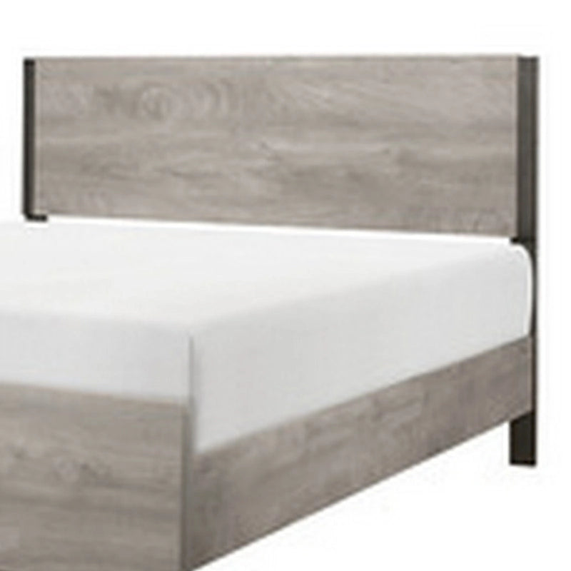 Lit Queen Deena, accents en métal peint, cadre en bois gris clair