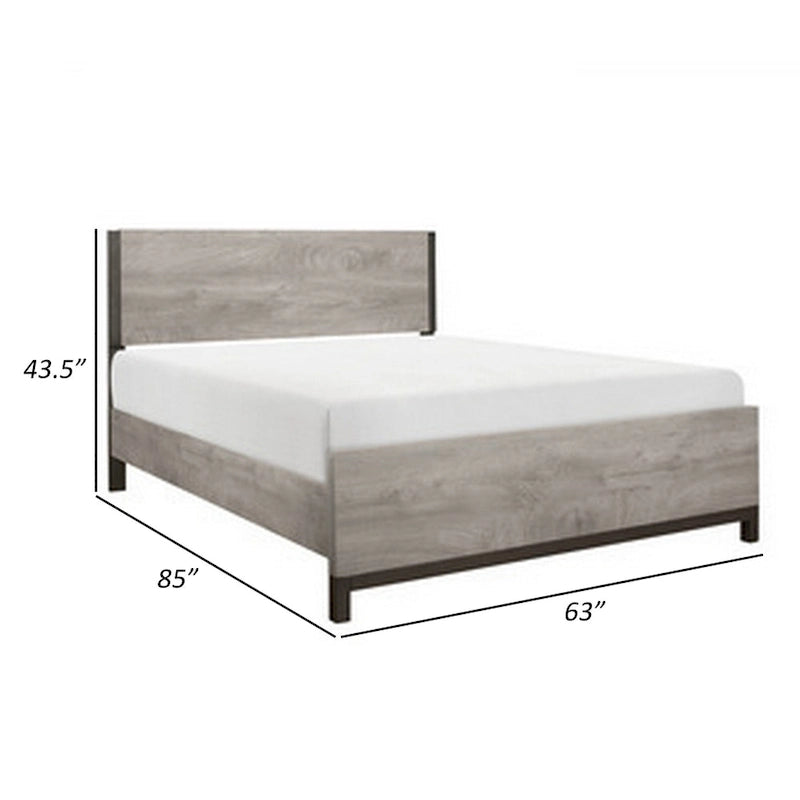 Lit Queen Deena, accents en métal peint, cadre en bois gris clair